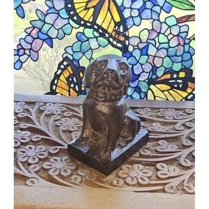 Mahogany Hard Wood Hand Carved 2" Wood Folk Art Dog Sculpture Figurine